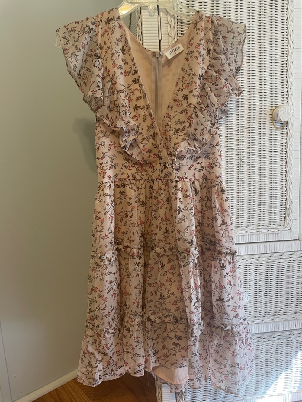 Storia Blush Pink Floral Ruffle Tiered Dress